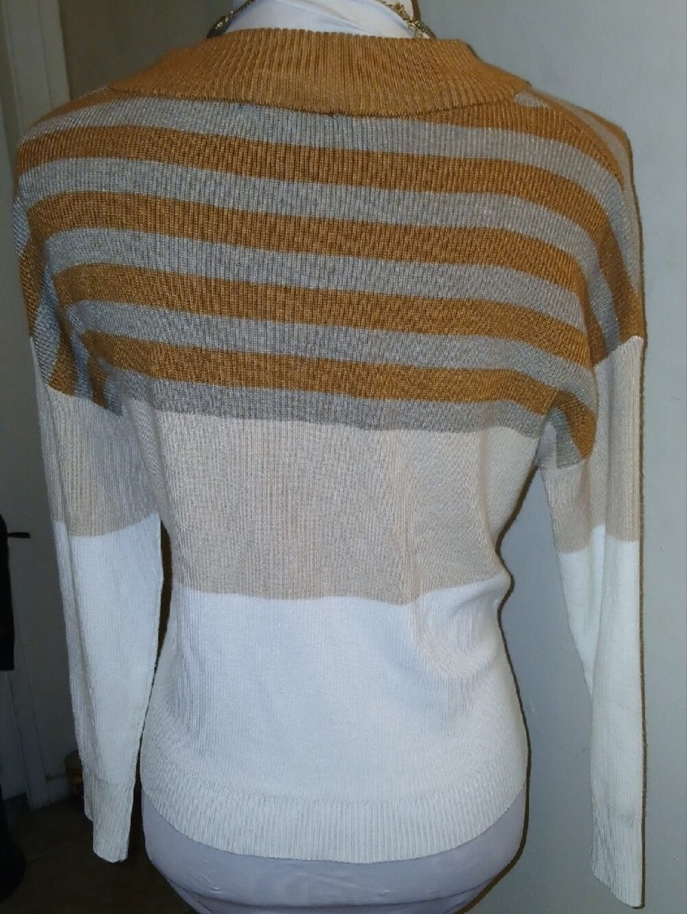 Striped Camel and Cream Women’s Sweater - Picture 3 of 8